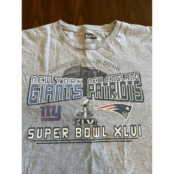 NFL Team Apparel Giants Patriots XLVI 2012 Super Bowl Short Sleeve T-Shirt XL - Picture 2 of 7